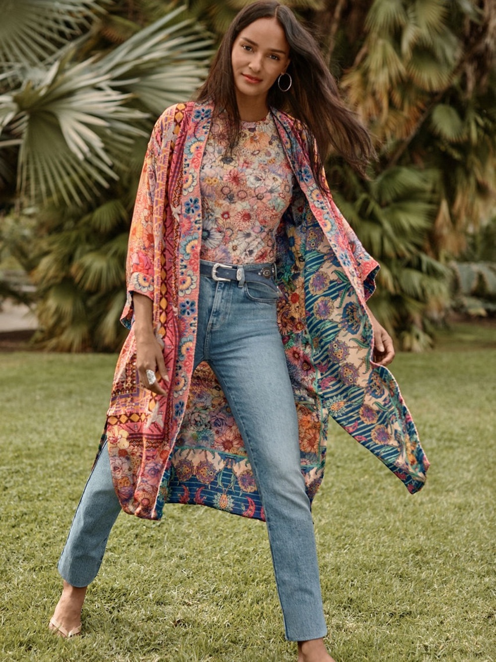 Johnny Was Natalie Mesh Tee Floral Multicolor Boho